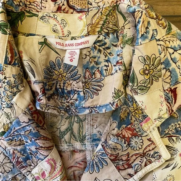 Polo Jeans Co.Patchwork fitted Coat jacket 100% cotton Sz M Women’s - Picture 5 of 8